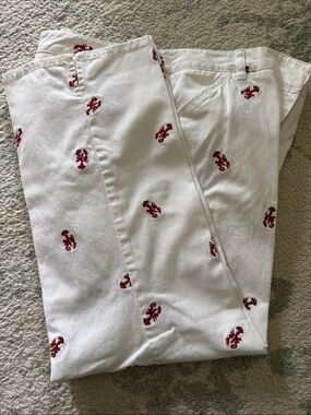 J. Crew White Pants with Red Embroidered Motifs